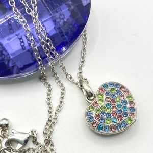Crystal Heart Necklace on Silvertone Chain